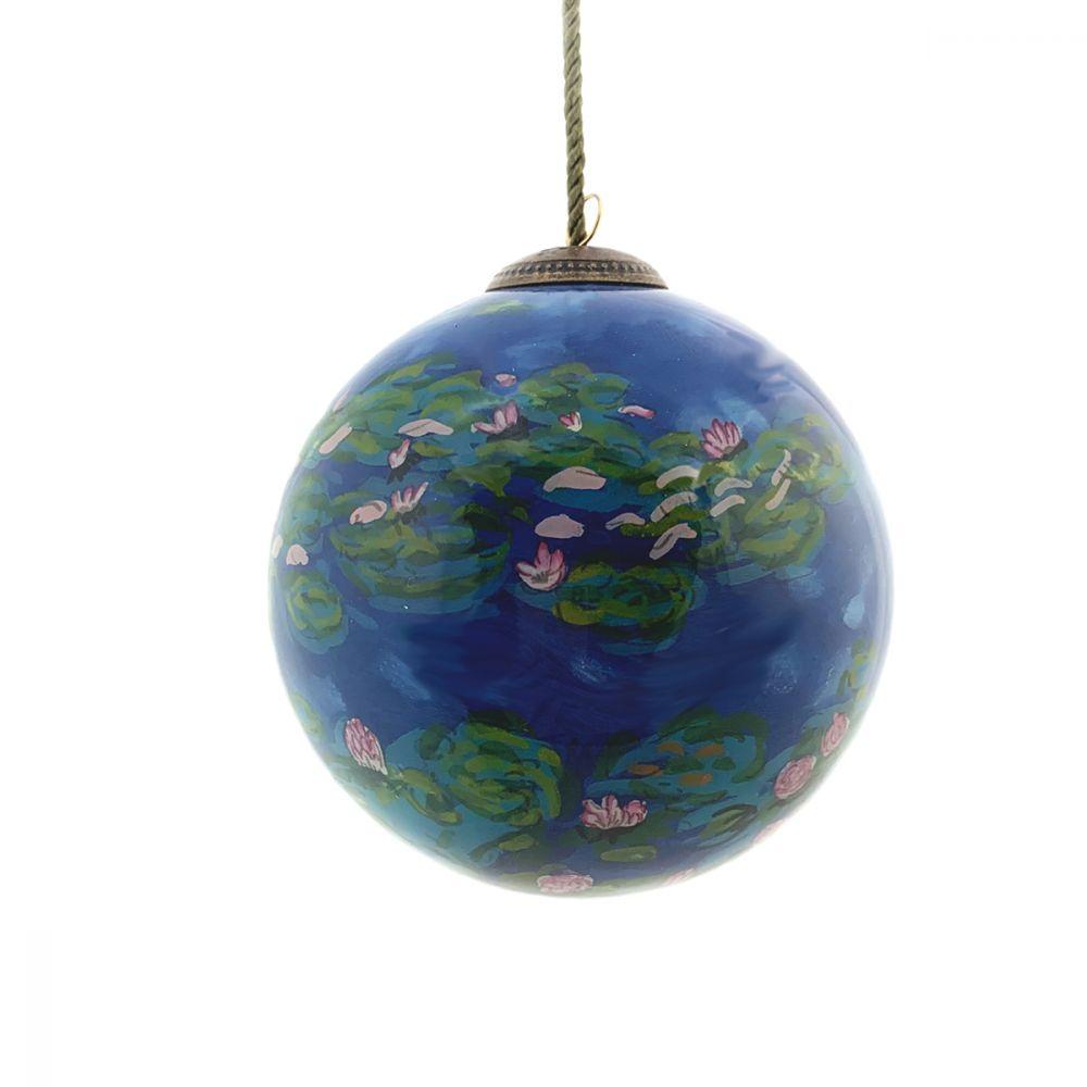 Water Lilies Hand Painted Glass Ornament