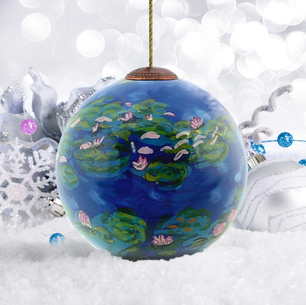 Water Lilies Hand Painted Glass Ornament