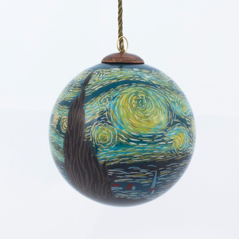 Starry Night Hand Painted Glass Ornament