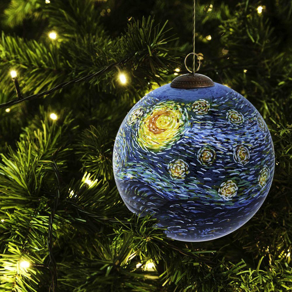 Starry Night Hand Painted Glass Ornament