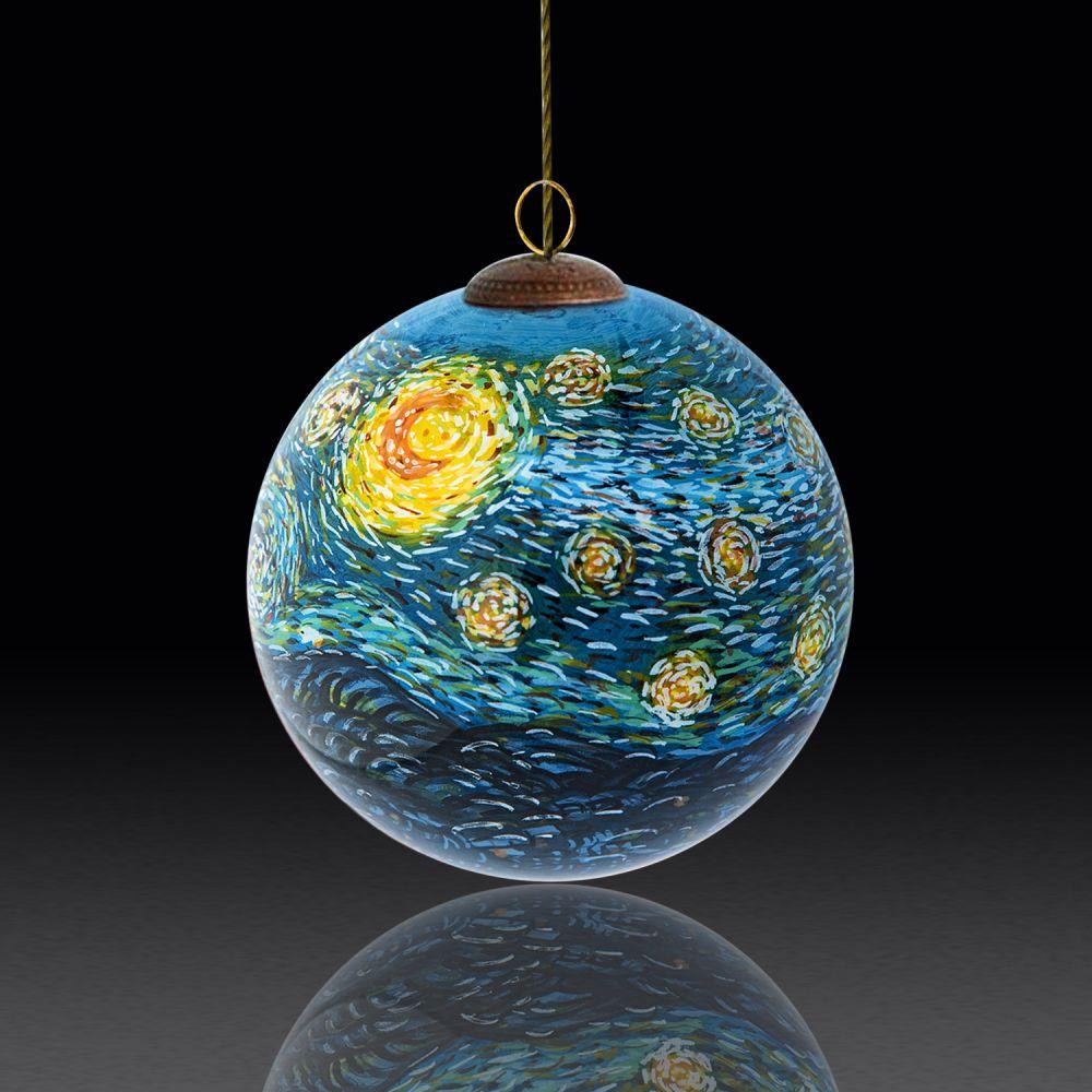 Starry Night Hand Painted Glass Ornament