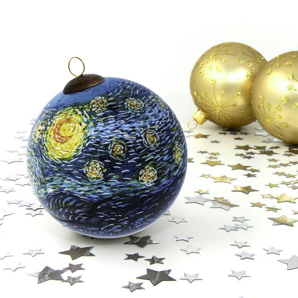 Starry Night Hand Painted Glass Ornament