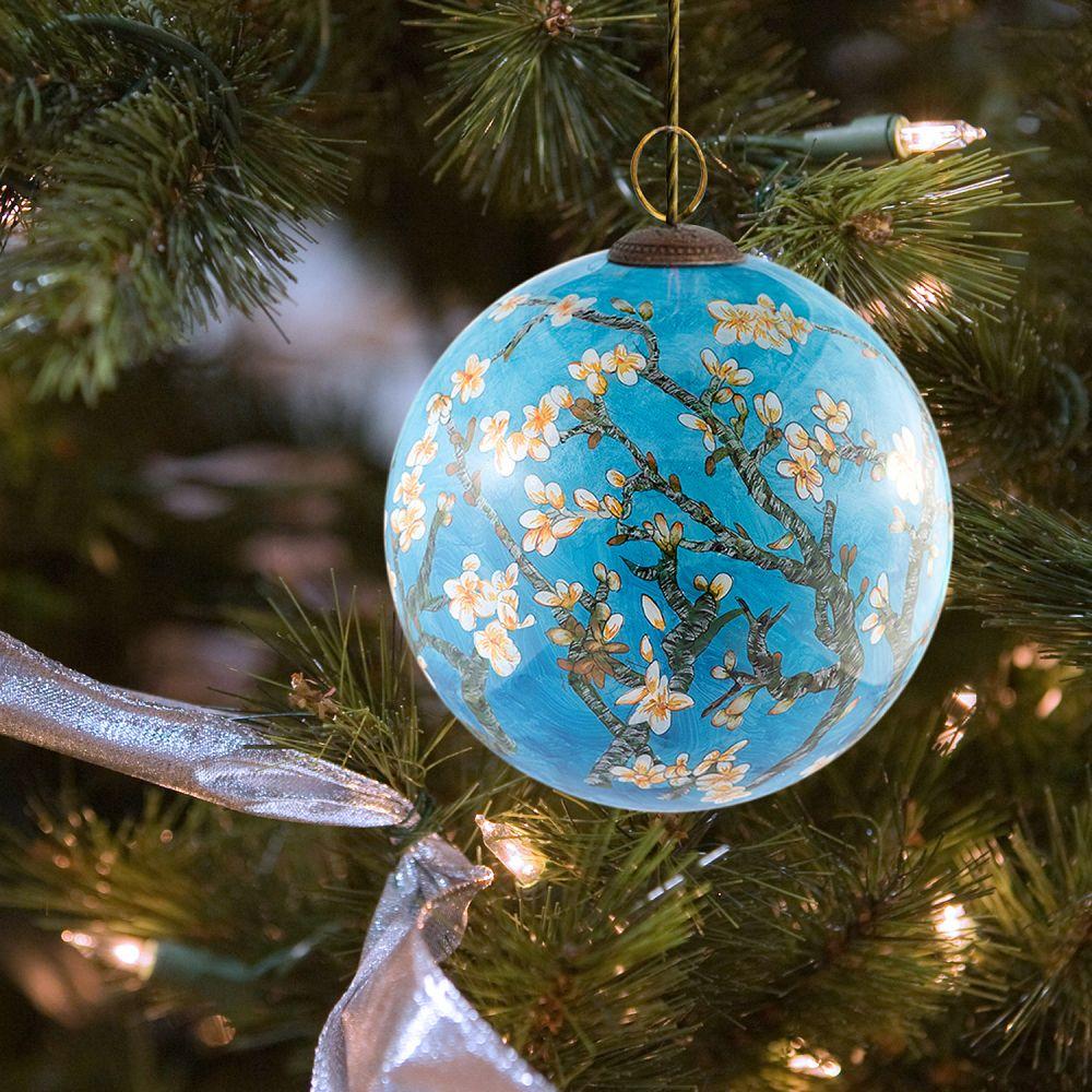 Branches of an Almond Tree in Blossom Hand Painted Glass Ornament