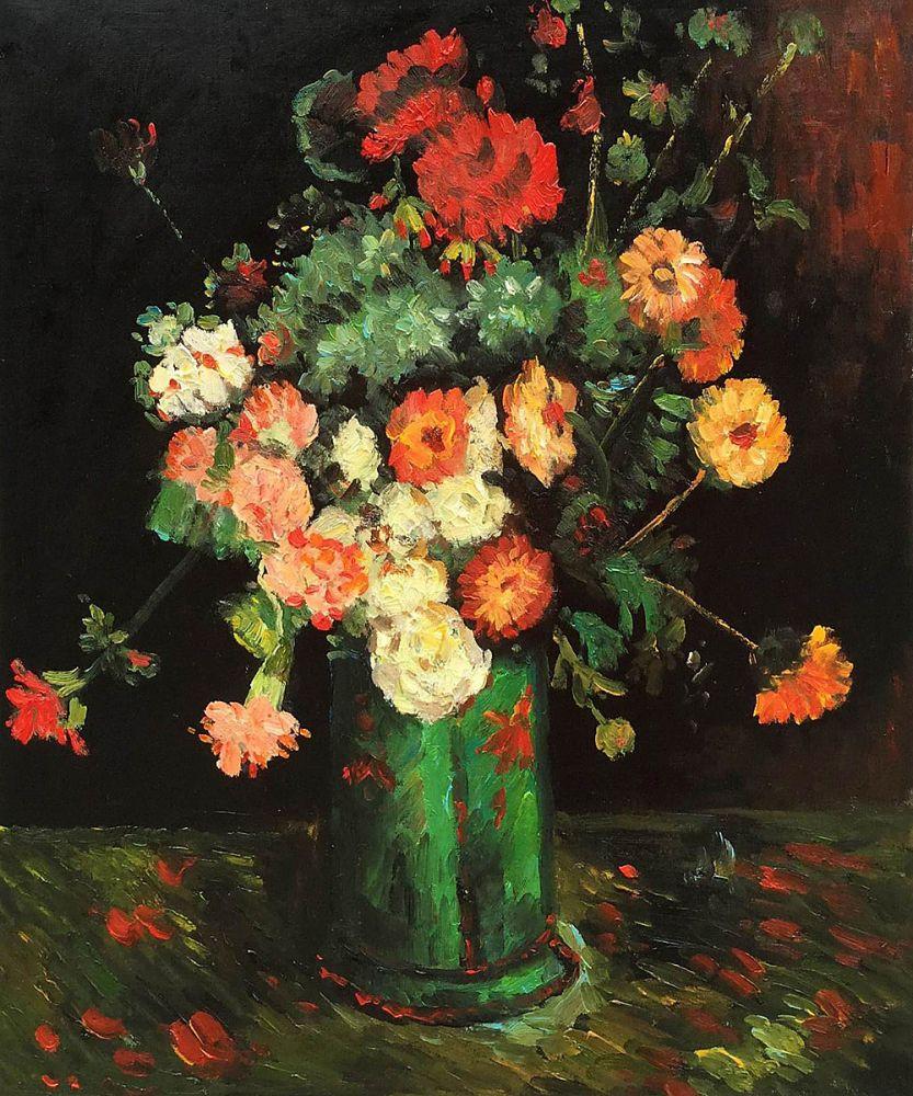 Vase with Zinnias and Geraniums