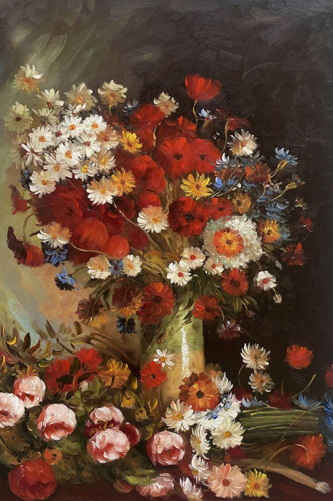 Vase with Poppies Cornflowers Peonies and Chrysanthemums