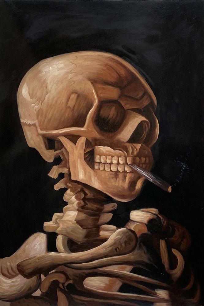 Skull of a Skeleton with Burning Cigarette